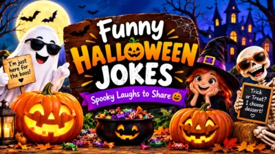 Funny Halloween Jokes Spooky Laughs to Share I'm just here for the boos! Trick or Treat? I choose dessert!