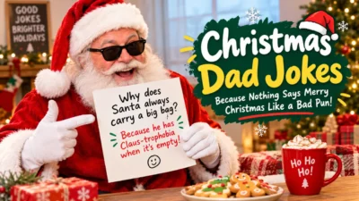 Christmas dad jokes with funny holiday humor and Santa