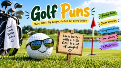 Golf puns with funny jokes, clever wordplay, captions, and golf-themed humor