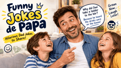Funny jokes de papa featuring a dad sharing hilarious jokes with his laughing children.