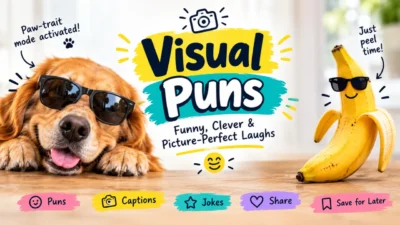Funny visual puns with a dog and banana wearing sunglasses
